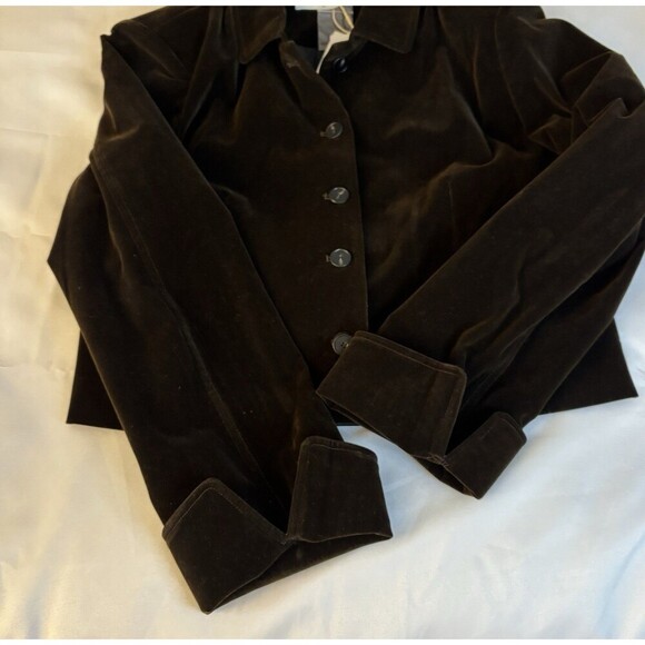 COMMENSE Velvet Lapel Short Blazer Women XL Chocolate Brown Crop Button Jacket - Picture 13 of 16